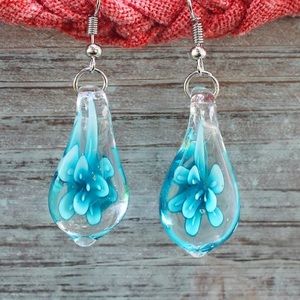 Blue & Sterling Silver Floral Drop Earrings
